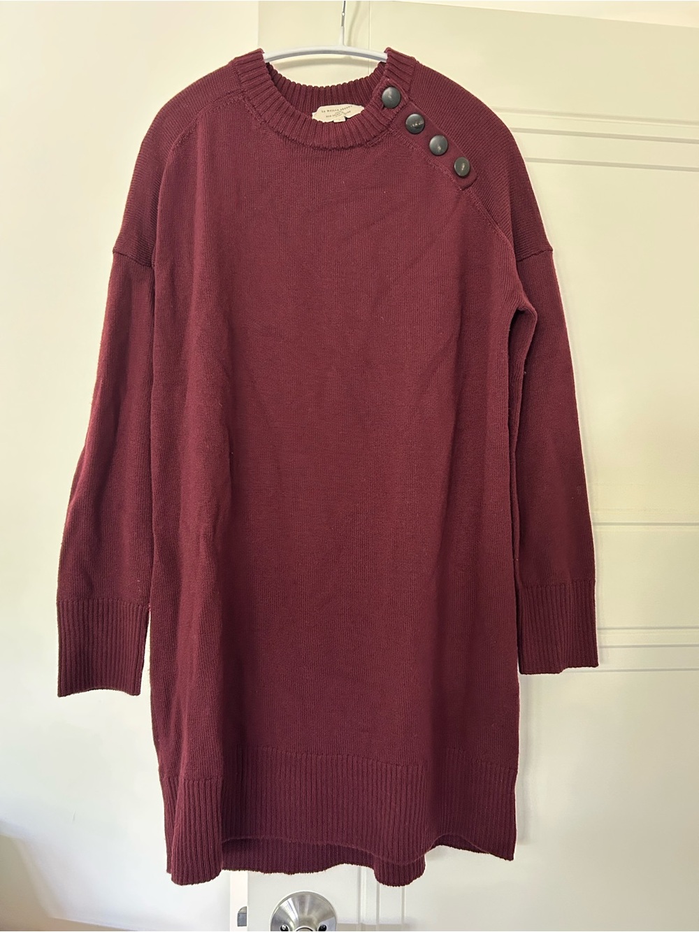 Sezane Women's Burgundy Button-Shoulder Sweater Dress